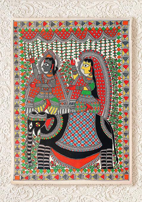Indra Deva On Elephant Madhubani Painting Folk Painting