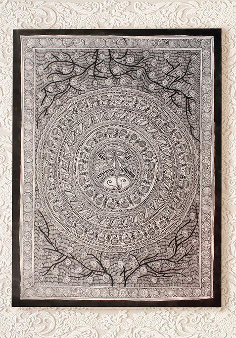 Detailed Mandala Art With Branches Madhubani Painting Folk Painting