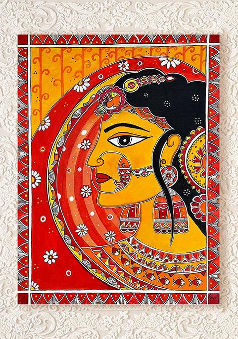 Solah Shringar The Adorned Bride Madhubani Art Acrylic On Canvas Folk Painting