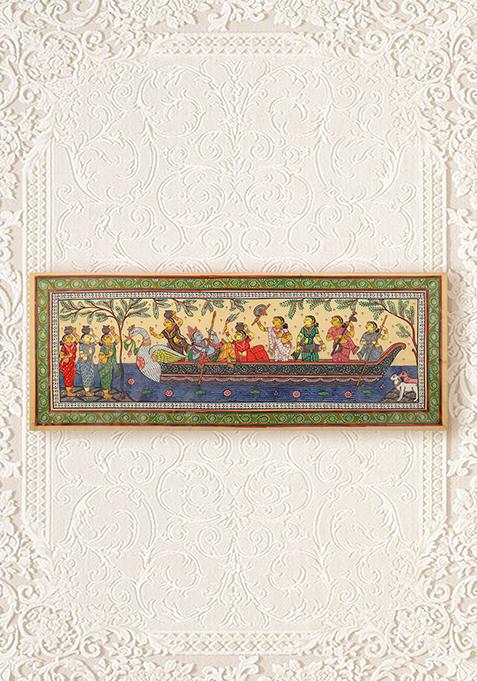 Nauka Vihar Patachitra Painting Natural Color Painting On Tussar Silk Folk Painting