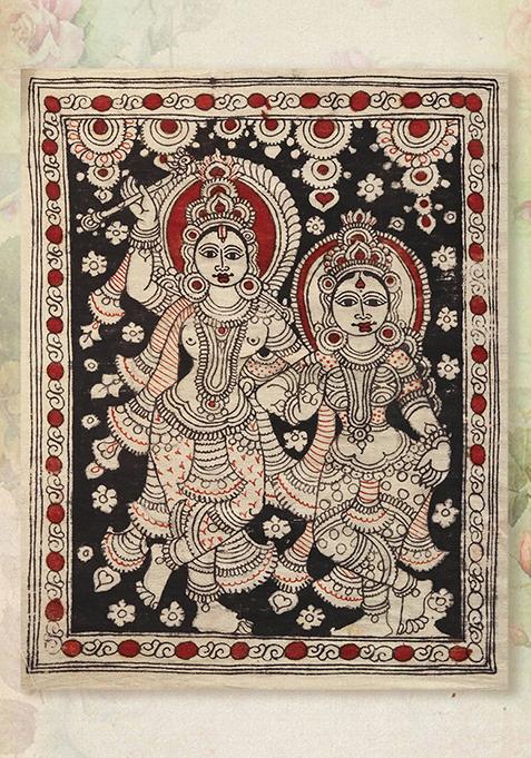 Dancing Radha Krishna Kalamkari Art Folk Painting