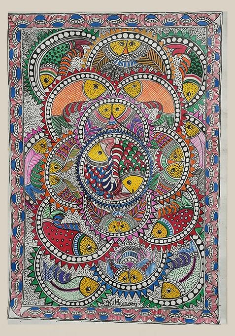 Multi Fish Motif Madhubani Painting