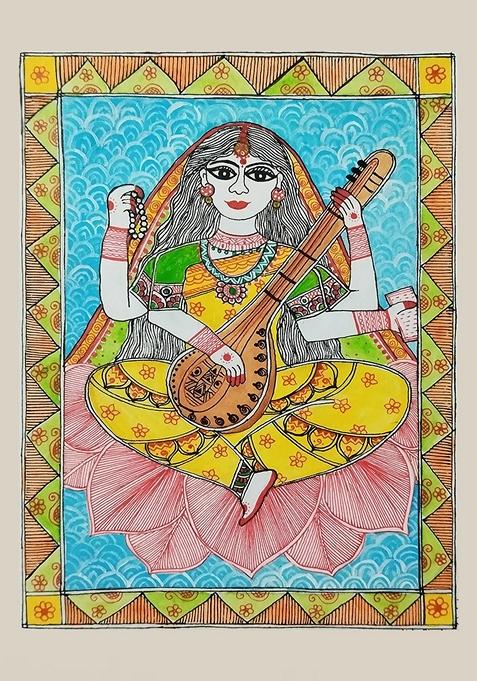 Multi Godess Saraswati Madhubani Painting