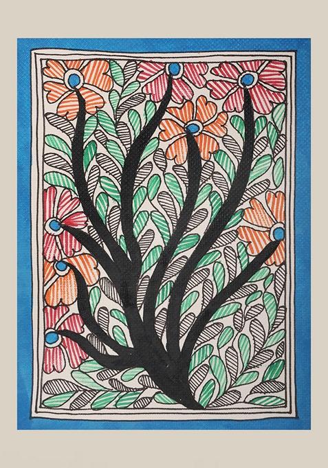 Multi Flowers Madhubani Painting