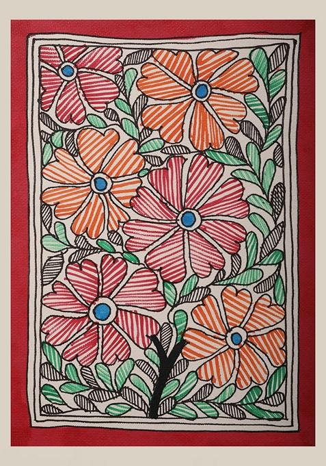 Multi Flowers Madhubani Painting