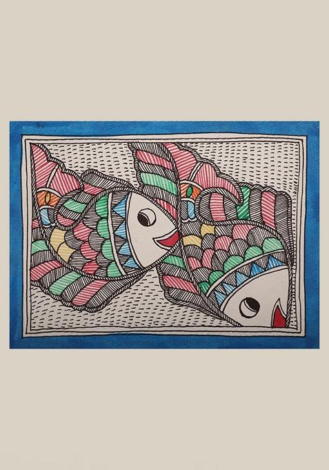Multi Two Fishes Madhubani Painting