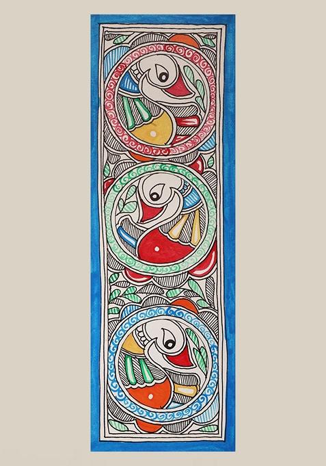 Multi Two Peacock Madhubani Painting