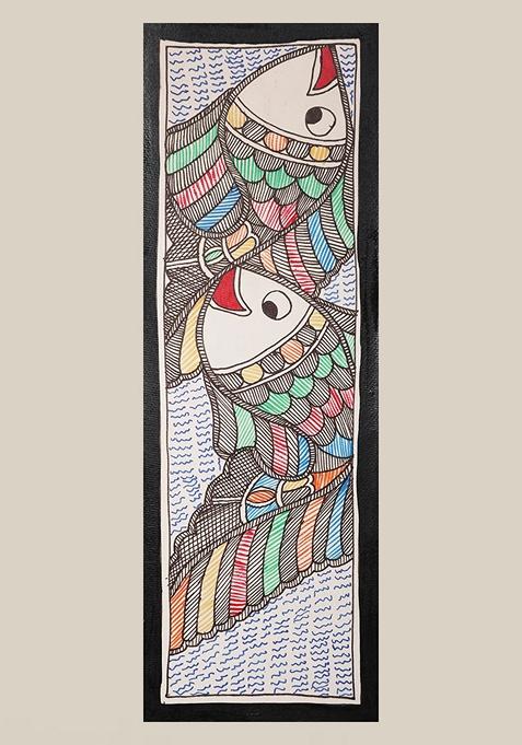 Multi Fish In A Line Madhubani Painting