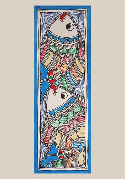 Multi Fish In A Line Madhubani Painting