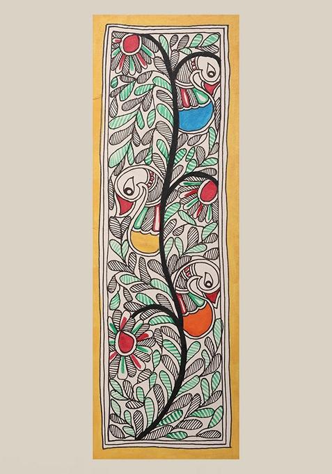 Multi Peacock Paisley Madhubani Painting