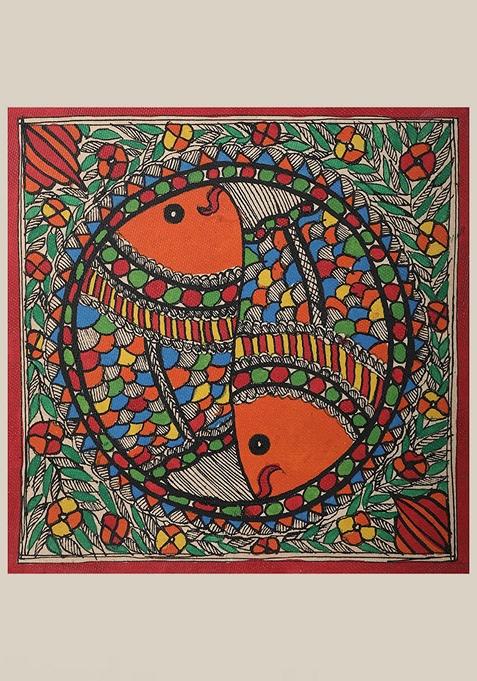 Multi Two Fish Madhubani Painting