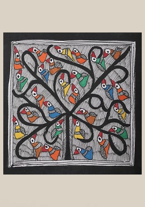 Multi Group Of Birds Madhubani Painting