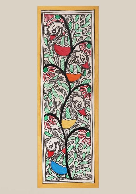 Multi Paisley Peacock Madhubani Painting