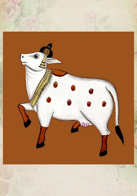 Multi Graceful Cow With Beige Pichwai Painting