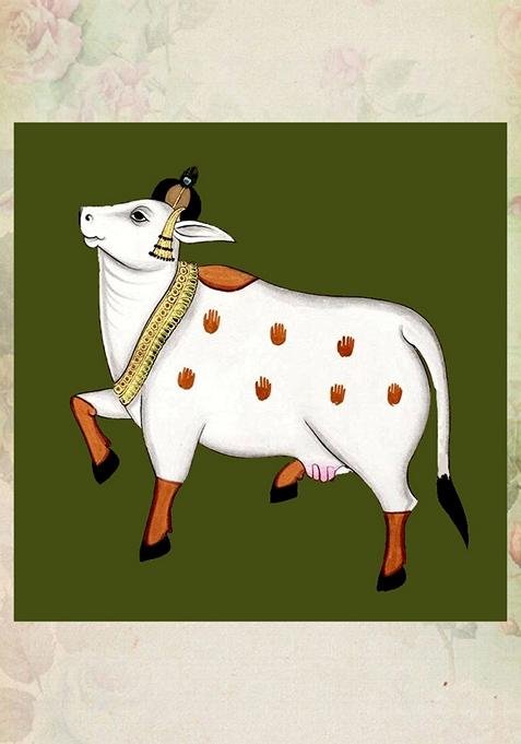 Multi Cow With Green Pichwai Painting