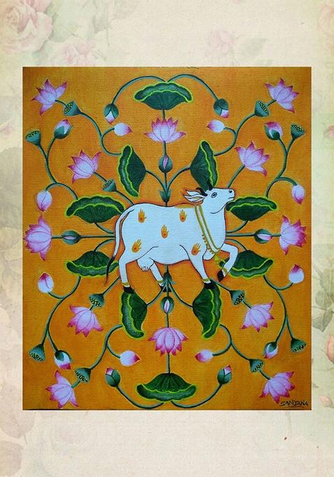 Multi Florals With Cow Pichwai Painting