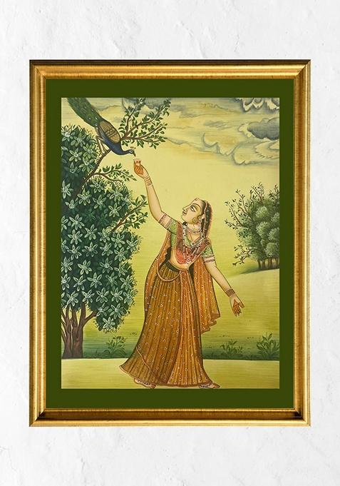 Multi Peacock And Princess Pichwai Painting