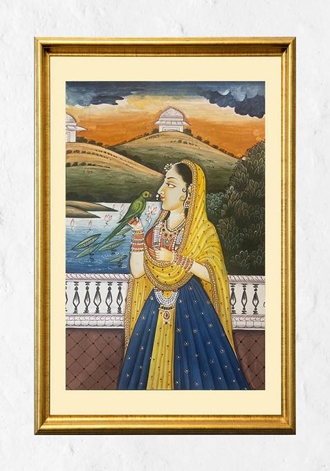 Multi Princess And Parrot Pichwai Painting