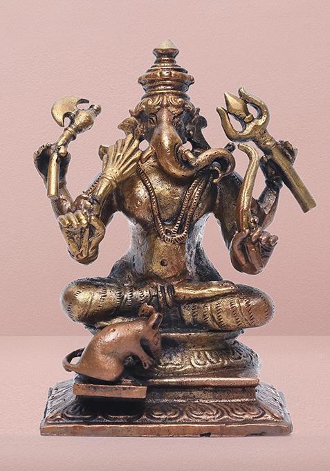 4 Inch Small Sitting Lord Ganapati Idol With Mushak Divine Blessings For Home And Office