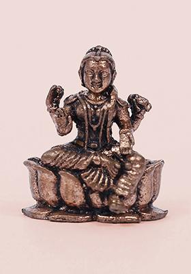 2 Inch Chaturbhuja Lord Ganesha Copper Idol Seated On Lotus Remover Of Obstacles And Prosperity