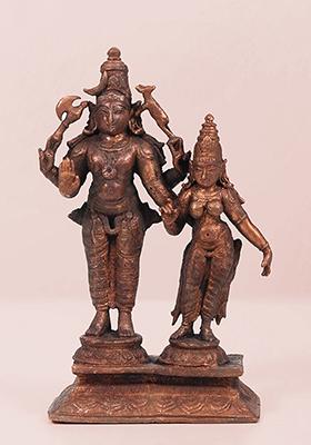 7 Inch Standing Lord Narasimha With Devi Lakshmi Copper Idol Of Divine Protection And Prosperity