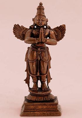 5 Inch Four Armed Standing Lord Vishnu Copper Statue 24 Karat Gold Coated
