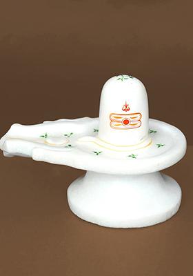 White Marble Shivalinga With Shiva Tilak Divine Hindu Temple Idol