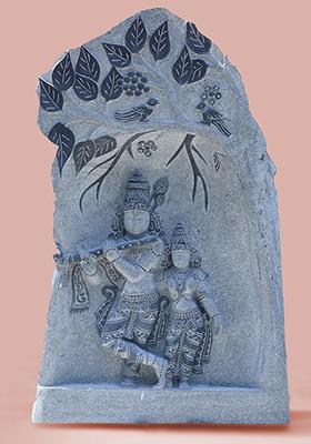 48 Inch Black Granite Fluting Krishna With Radharani Under Tree Statue Majestic Hindu Idol For Divine Decor