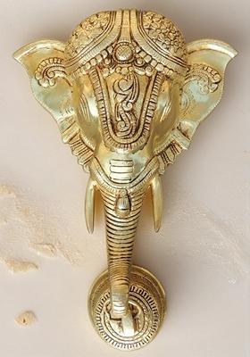 Brass Wall Hanging Elephant Face With Bell