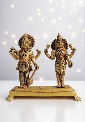 Brass Show Piece Vishnu Laxmi Standing Combine God Idol Statue