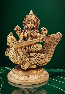 Brass Show Piece Saraswati On Peacock God Idol Statue