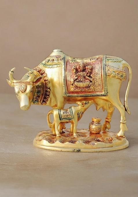 Brass Show Piece Cow With Calf Statue