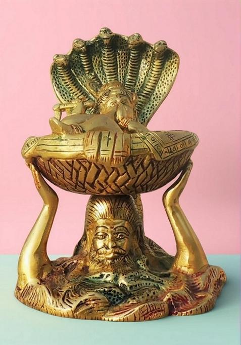 Brass Vasudev With Krishna Crossing River Statue Idol