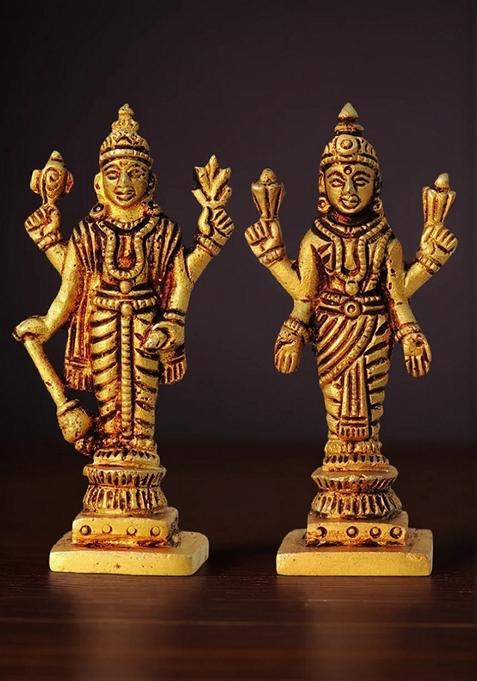 Brass Show Piece Vishnu Laxmi Pair God Idol Statue