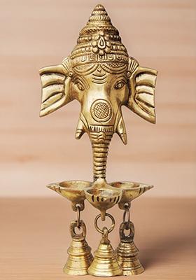 Brass Show Piece Wall Hanging Ganesh Ji With Bell