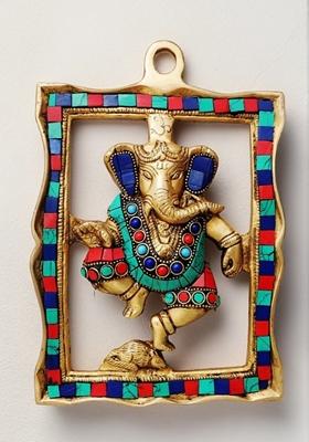 Brass Wall Hanging Show Piece Ganesh Statue With Coral Stone Finish