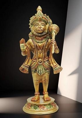 Brass Show Piece Hanuman Ji Standing Round Base Statue
