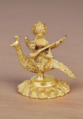 Brass Saraswati On Peacock