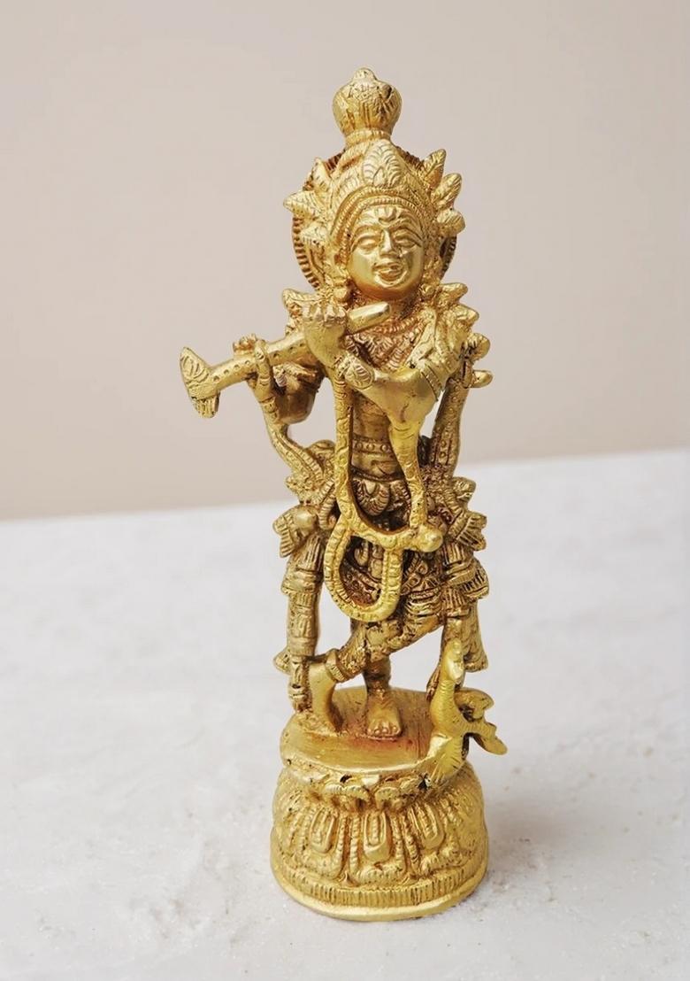 Statue Normal Buy Women Brass Krishna Normal Statue - HST02084 - Brass Statues - Indya