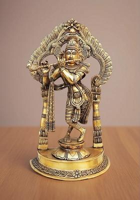 Brass Krishna Standing Darbar Antique