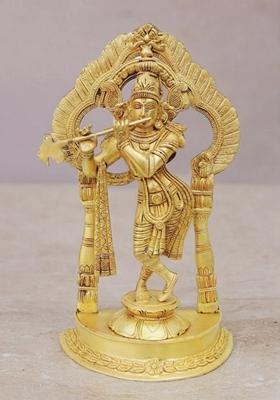 Brass Krishna Standing Darbar Yellow