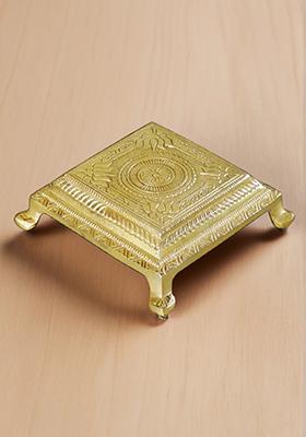 Brass Square Shape Chowki For God Idol Statue
