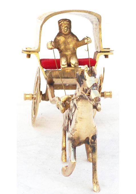 Brass Show Piece Hourse Cart Statue