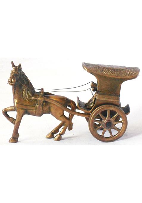Brass Show Piece Hourse Cart Statue