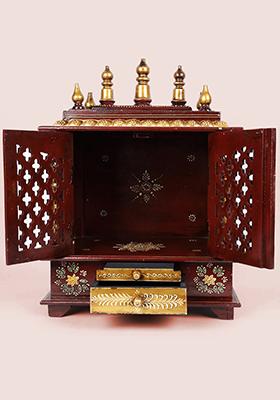 Hand Painted Designer Wall Hanging Temple With Double Doors Elegant Pooja Mandir