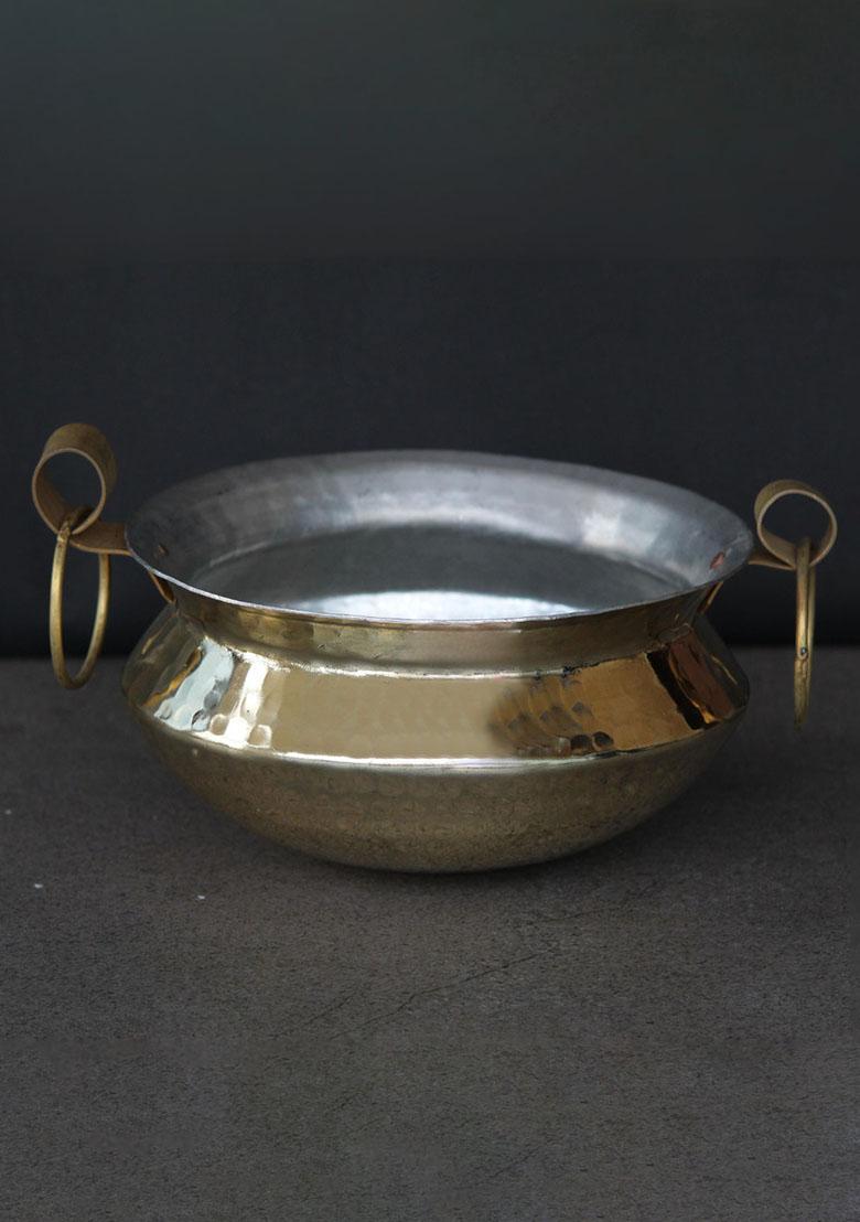 Gold Brass Sipri Handi With Lid 2Lt