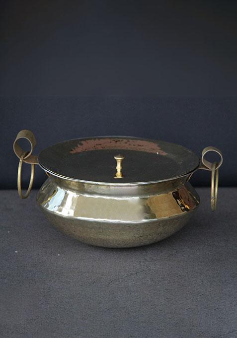 Gold Brass Sipri Handi With Lid 2Lt