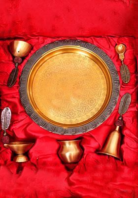 Gold Fancy Brass Pooja Thali