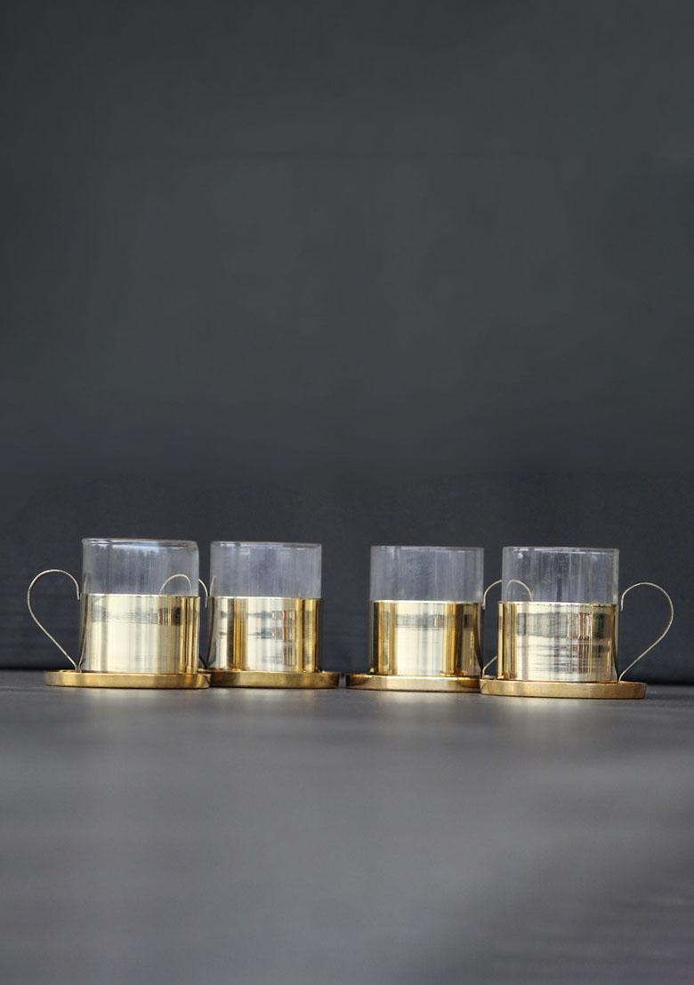 Gold Brass Cup Saucer Set Of 6