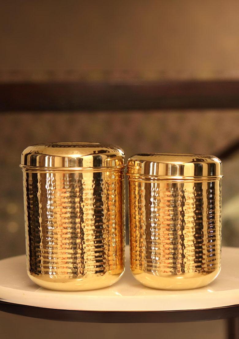 Gold Brass Dabba Container 1L